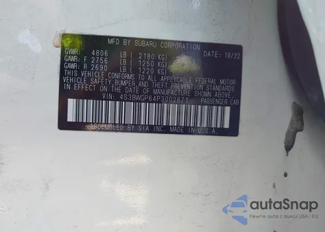 2023 Subaru Legacy Touring Xt from USA, damaged, VIN 4S3BWGP64P3002871